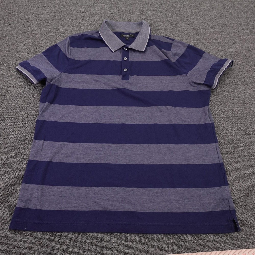 Banana Republic Polo Shirt Mens XL Blue Striped Luxury Touch Cotton Knit Casual